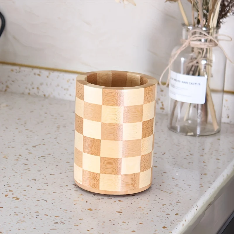 1pc Utensil Holder, Natural Bamboo Wood Kitchen Utensil  Cage, Household Durable And Reusable Cutlery  Rack, Multipurpose Non-sl