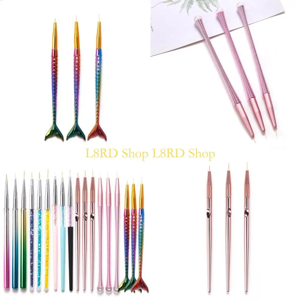 L8RD 3 Different Sizes Carving Acrylic Brush Art Liner Tool Polish Brush Set Painting Pen for Nail Beginner