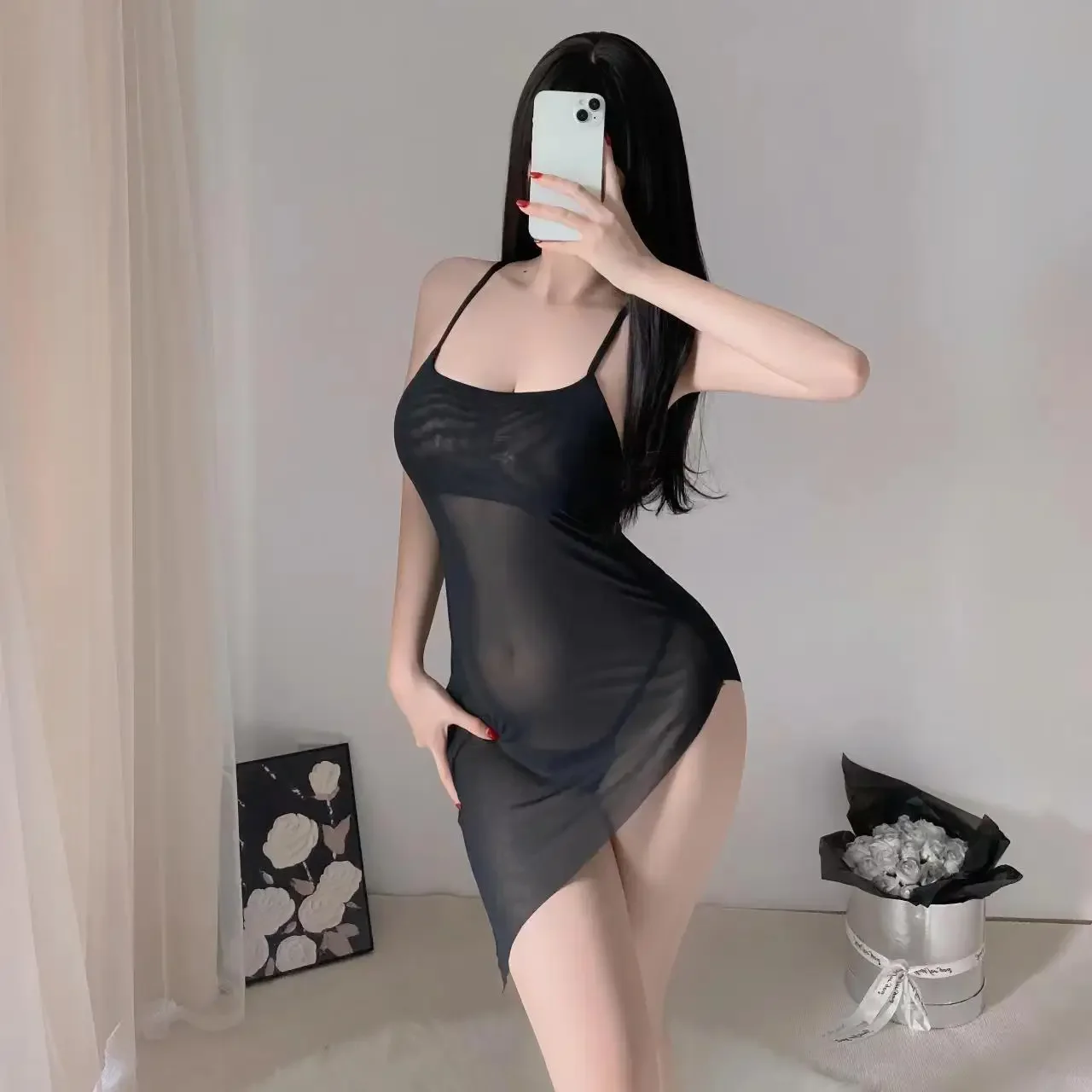 Sexy Lingerie Women Lace Deep V Split Porn Dress Women Sexy Transparent Sleepwear Sexy Bodysuit Women Party Club Short Dresses