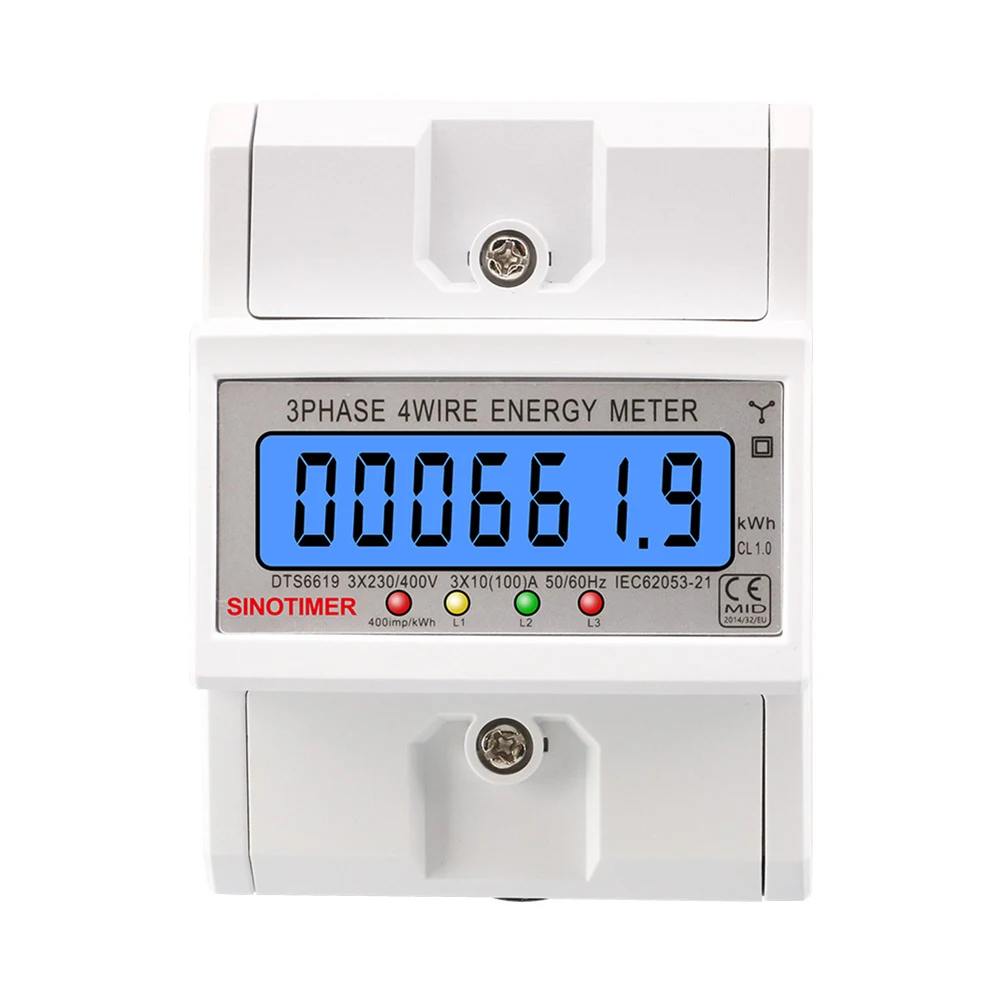 3 Phase 4 Wires Electricity Usage Meter Din Rail Electric Meter LCD Backlight Power Consumption Monitor AC 3*230/400V for Indoor