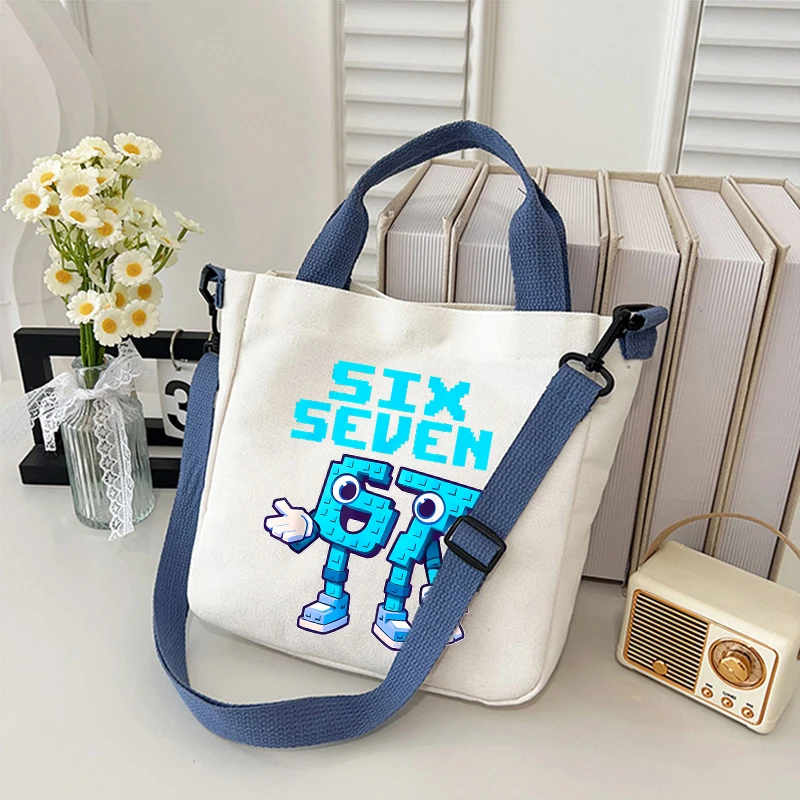 

Забавные холщовые сумки Six Seven Steal A Brainrot, ручная сумка-тоут с героями мультфильмов для девочек, милая студенческая сумка через плечо, чехол на плечо, подарки