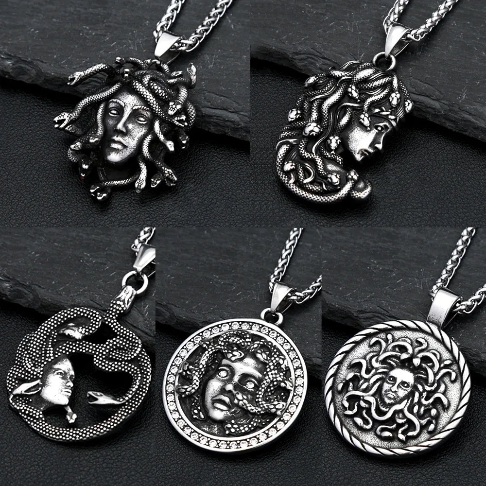 Retro Medusa Pendant Necklace Punk Gothic Snake Shaped Fashion Jewelry For Men Women Gathering Party Birthday Holiday Gift
