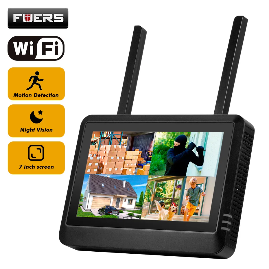 FUERS 7 inch NVR Screen 8CH Wireless NVR Security WIFI System Kit H.265 Surveillance CCTV Audio Video Recorder