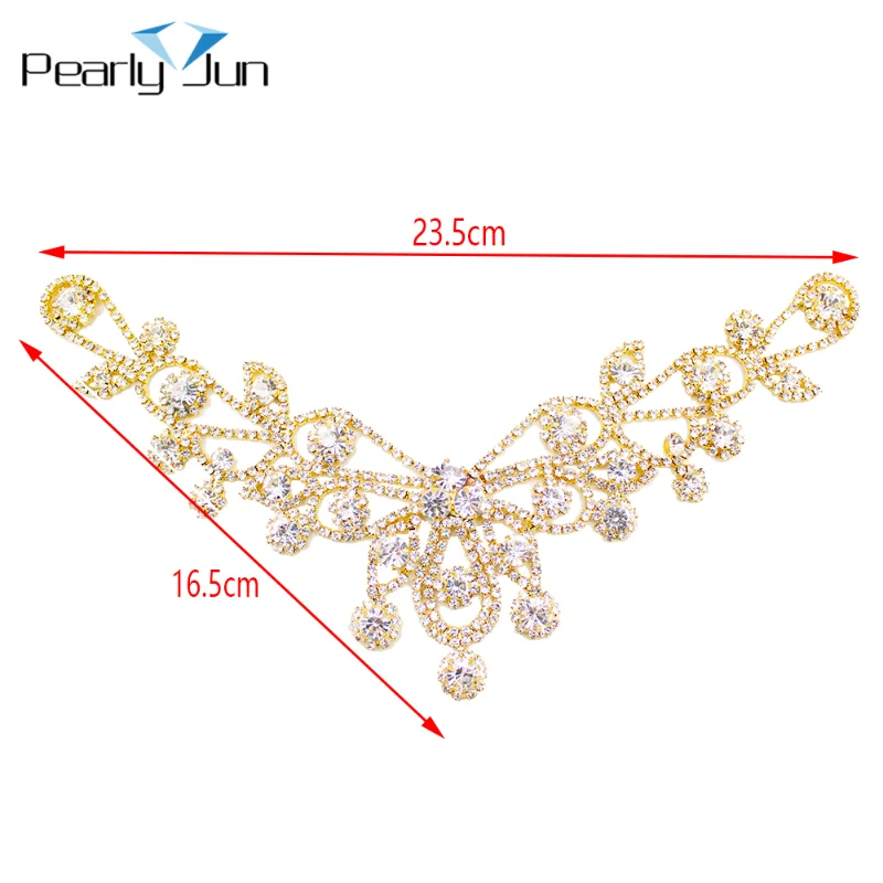 1 Pieces of Creative Gold Flower Glass Long Rhinestone Applique DIY Sewing Accessories Use For Clothing Shoes Hat YH001~015