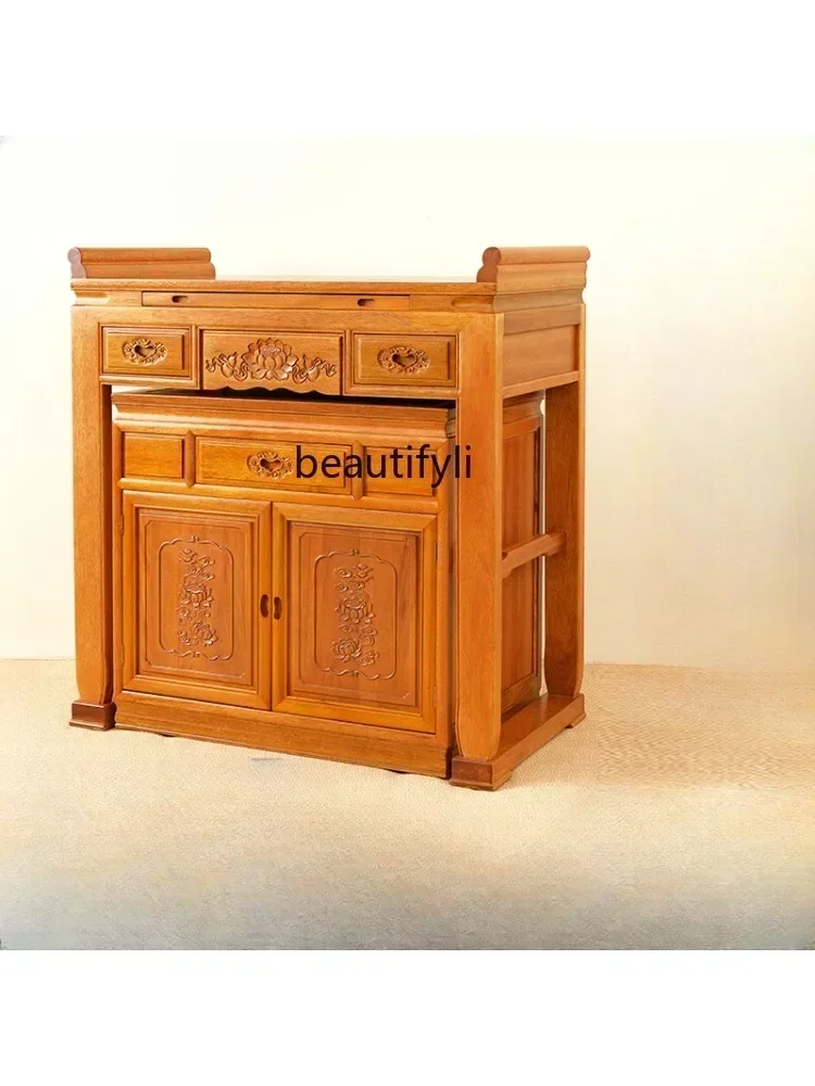 

57 Zhongtang Altar Solid Wood Home New Chinese Buddha Worship Table Incense Burner Table Modern Minimalist Worship Table