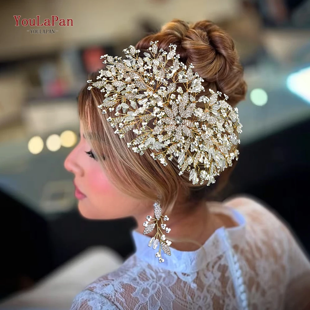 

TOPQUEEN Fashion Bridal Headpiece Wedding Headwear Handmade Beads Bridal Women Tiara and Crown Party Crystal Headdress HP377