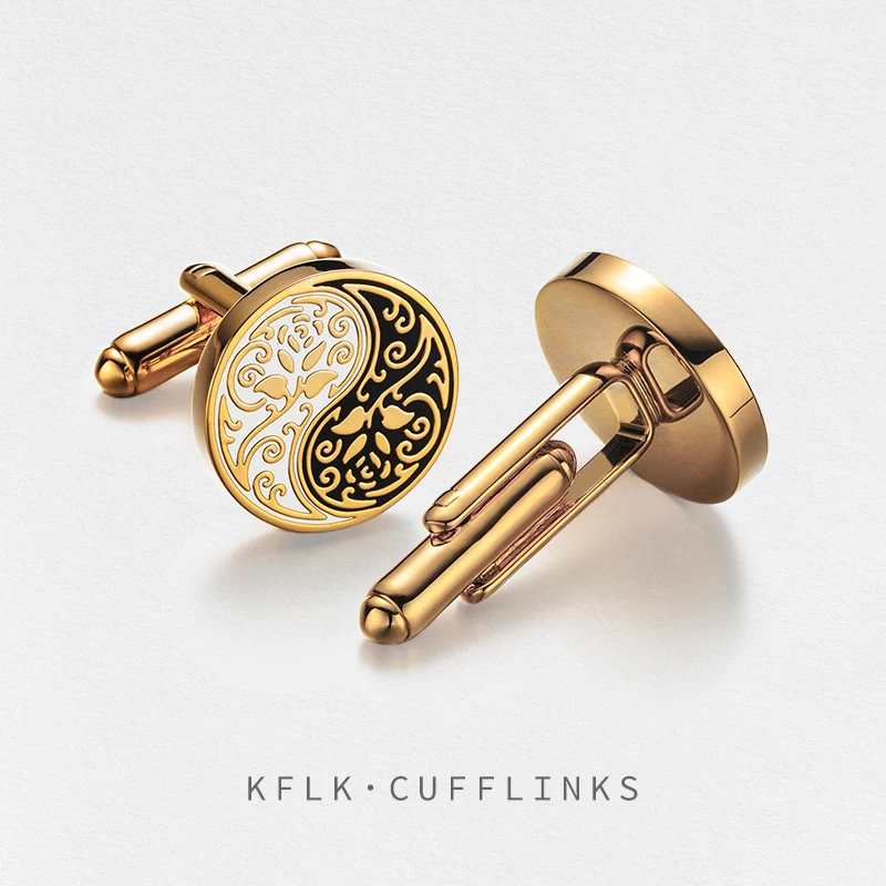 

KFLK Design High Quality Cufflinks for Mens Chinese Style Tai Chi Rose Cuff links Buttons Shirt Wedding Custom Guests
