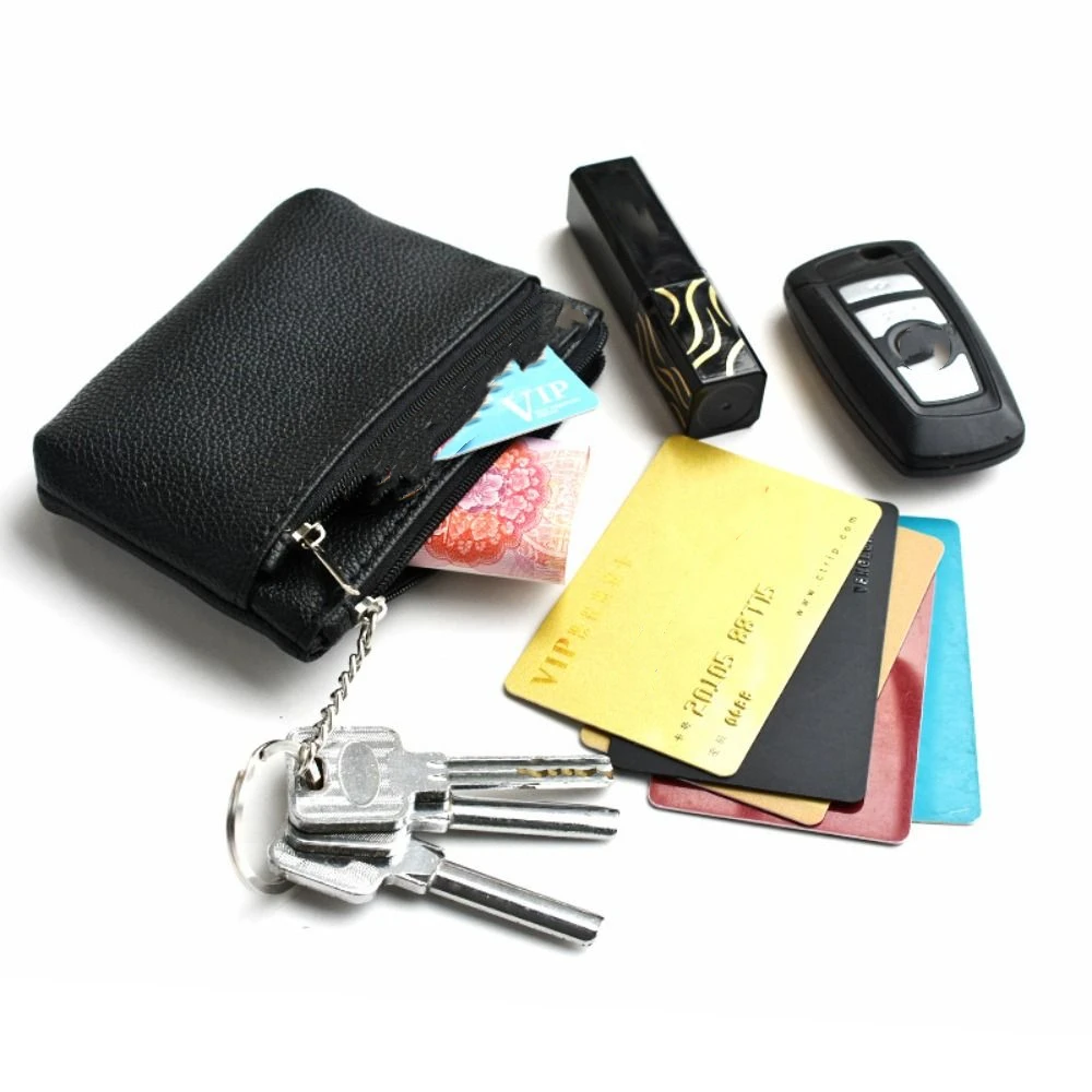 

Zipper PU Leather Coin Purse Credit Card Holder Pure Color Mini Change Purse Change Bag with Key Ring Short Wallet Student