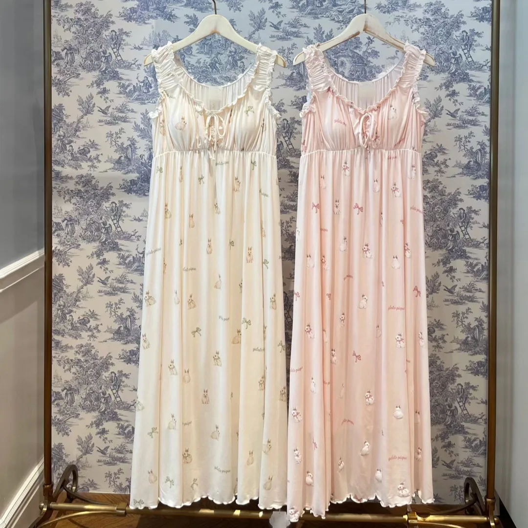 

Summer New Soft Modal Cotton Sleepwear Sleeveless Camisole Dress Women's Nightgown Sweet Cartoon Long Nightdress Home Wear