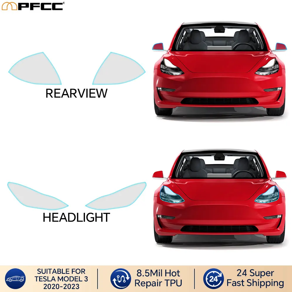

Для Tesla Model 3 2020-2023 PPF предварительно вырезанная защитная пленка для фар заднего вида, комплект автомобильных наклеек, защитные аксессуары от царапин