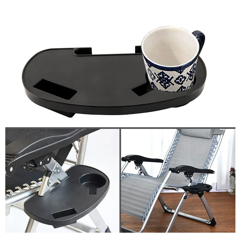 2Pcs Oval Zero Gravity Chair Cup Holder,Clip On Chair Table Chair Tray With Cellphone Slot And Snack Tray