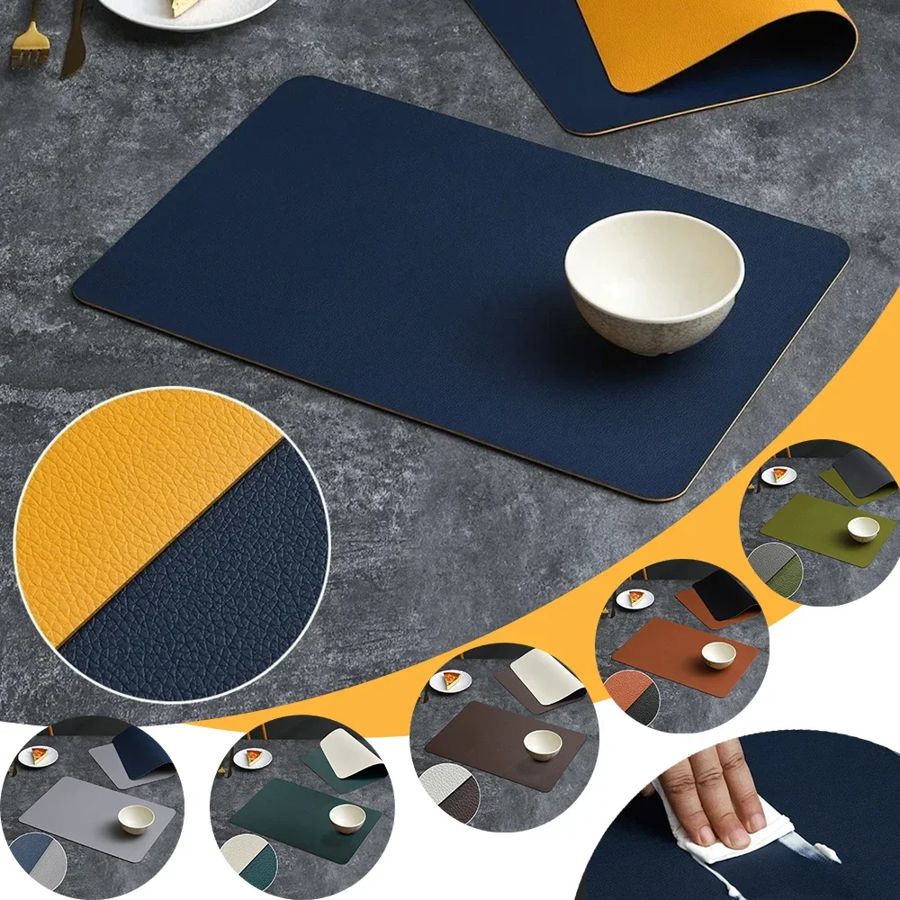 1PC/4PCS Double-sided Leather Dining Table Mat Thermal Insulation Mat Desktop Decoration Anti Slip Bowl Mat  Kitchen Accessories