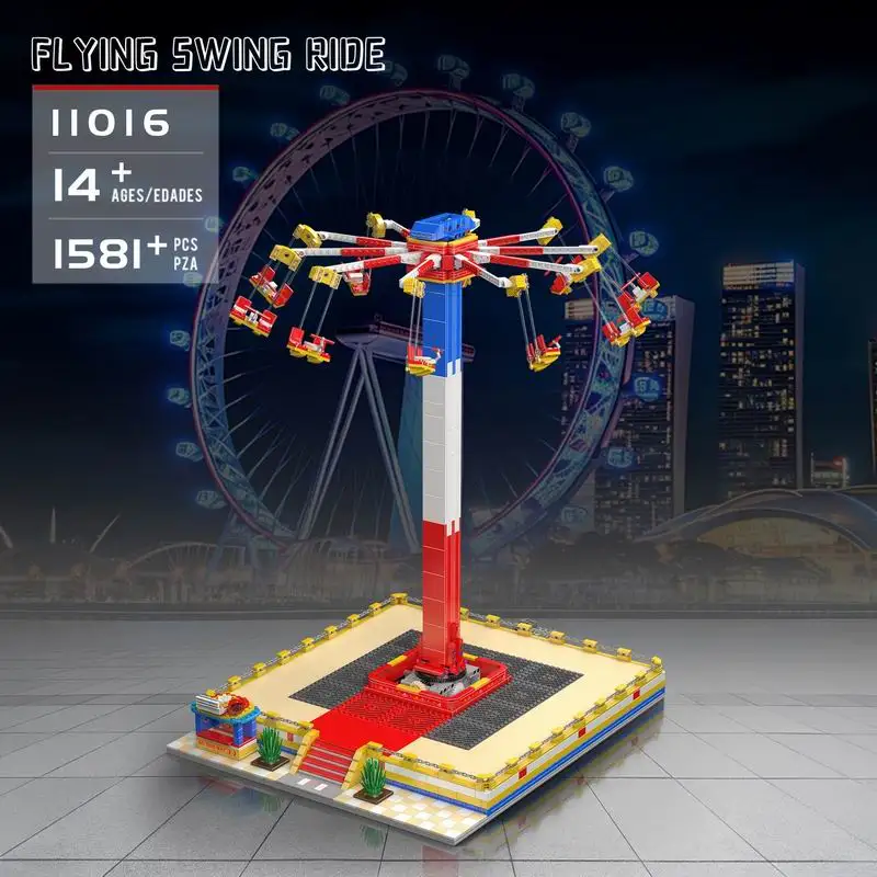 Mould King 11016 Amusement Park Toys The Motorized Flying Swing Ride 1581pcs Building Block Assembly Roller Coaster Brick Gift