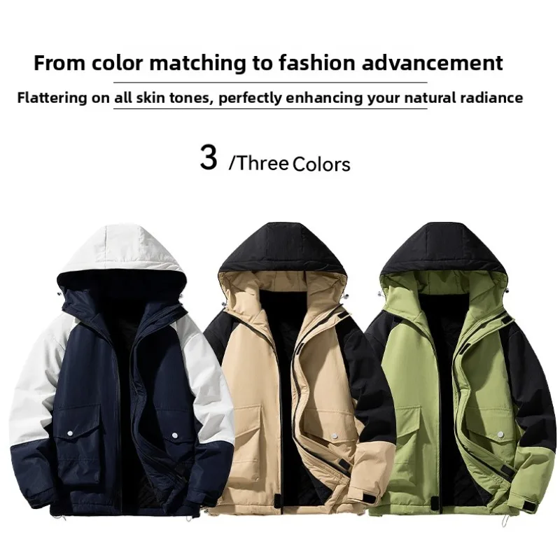 

Winter Windbreaker Jacket with Fleece Work Jacket Loose Versatile Men Clothing for Teenagers Warm Hooded Cotton-padded Coat Men