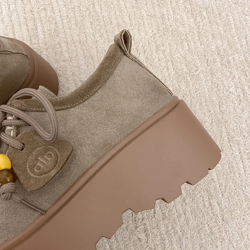 2025 New Autumn Women's Platform Shoes - Retro Versatile Casual Shoes, Elevator Lazy Bean Shoes