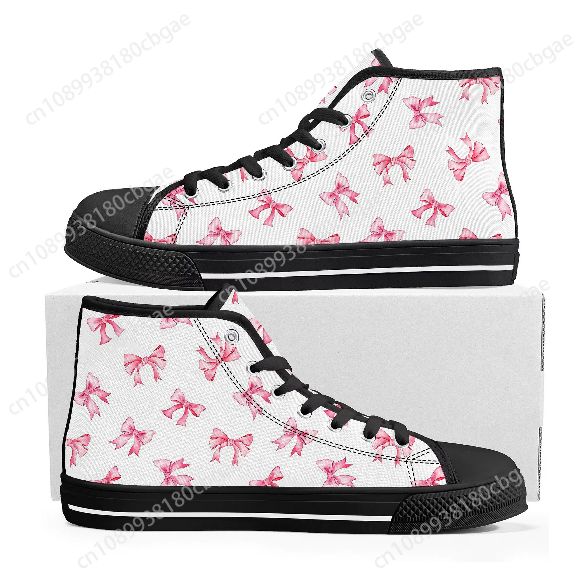 

Pink Printed Bow shoes High Top Sneakers Womens Teenager High Quality Canvas Sneaker couple Casual Shoe Customize Shoes