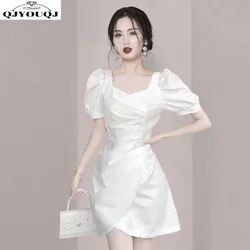 Light Luxury Fashion High End Square Neck Waist Pulling Dress 2024 Spring/Summer New Fashion Women's A-line Skirt