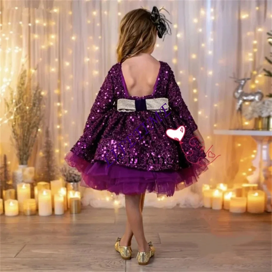 Customized Flower Girl Dress Kids Sequin Pageant Outfit Princess Ball Gown for Wedding First Christmas Party Formal Events
