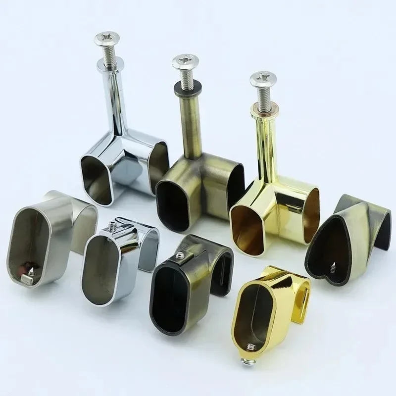 

2Pcs/Lot Top Mount Oval Wardrobe Closet Hanging Rod Corner Bracket Flange T Support Shiny Chrome Bronze Gold Nickel Zinc 2 Ways
