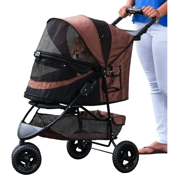 No-Zip Special Edition 3 Wheel Pet Stroller for Cats/Dogs, Zipperless Entry, Easy One-Hand Fold, Removable Liner, Cup Holder,