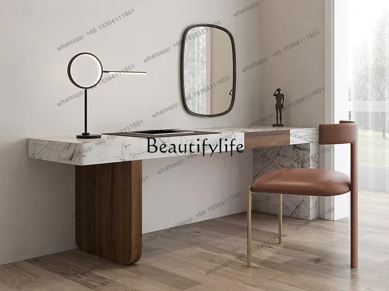 Italian Natural Marble Dressing Table Desk Light Luxury Desk Integrated Combination TV Bench for Bedroom