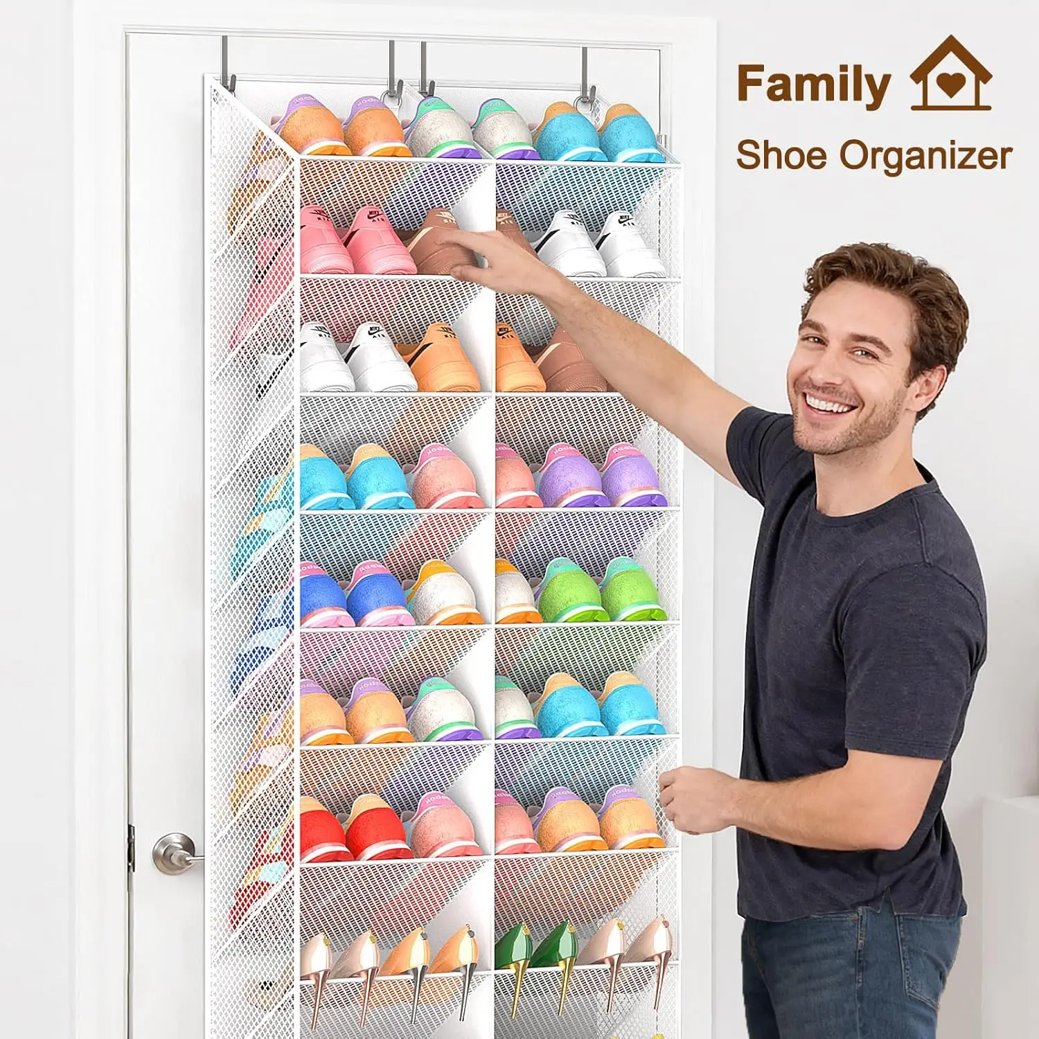 20-30 Pairs Over Door Shoe Organizer, Breathable Hanging Storage, 10-Tier Rack for Sneakers Boots Heels - view 2