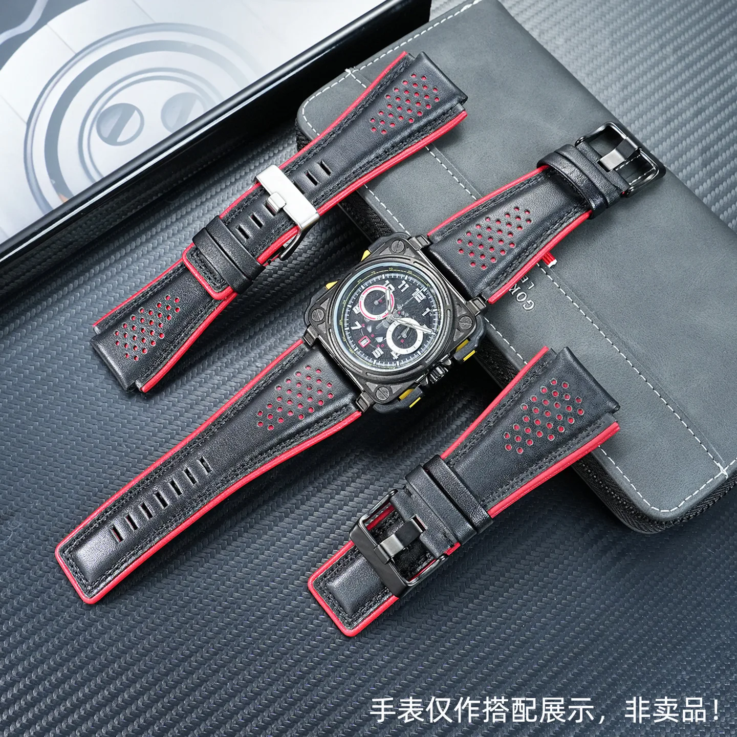 For Bell Ross B&R BR01 BR03 High quality and soft Genuine leather Watch strap BR convex 24mm cowhide Men watch Band accessories