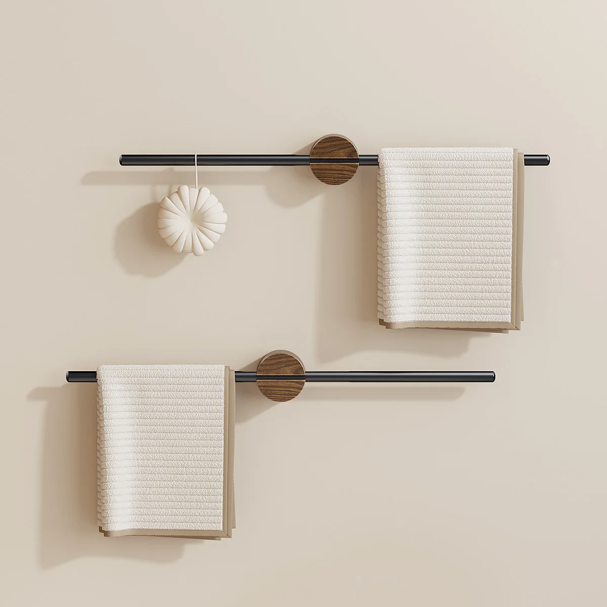 No-Drill Telescopic Bathroom Towel Rack Single-Tier Wall Mounted Space Aluminum Holder Walnut Or Beech Wood Style Cm Length