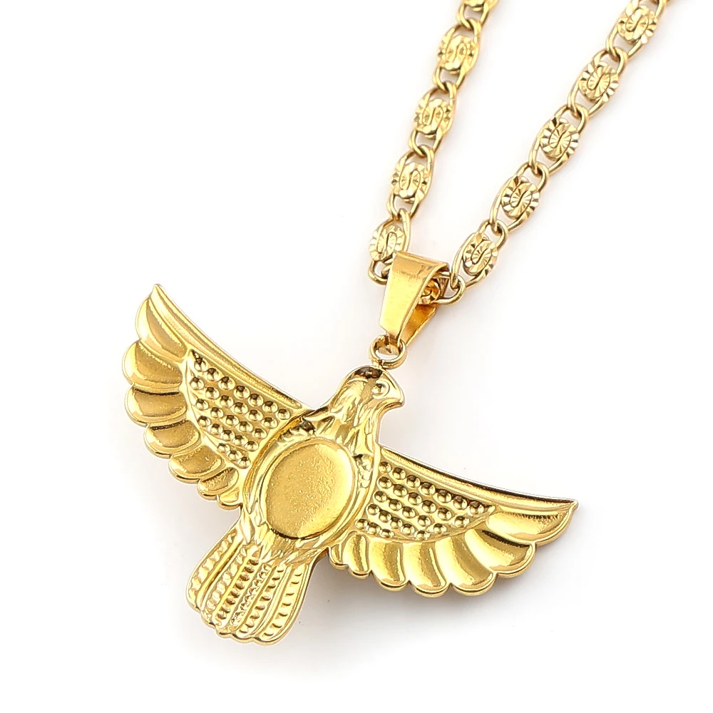 Vinatge Natural Tiger Eye Stone Spread Wing Eagle Pendant Necklace Stainless Steel Gold Plated Energy Crystal Chain Jewelry Gift