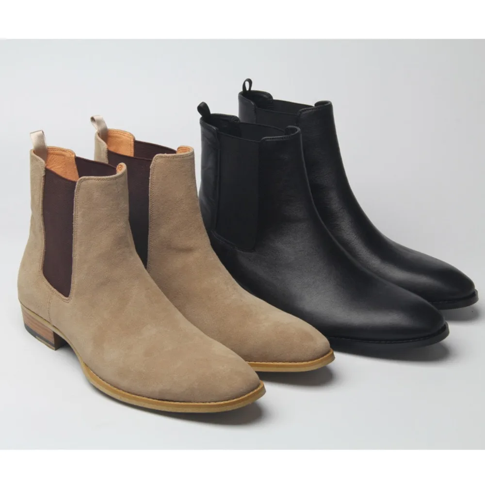 Chelsea Boots for Men Suede Leather Ankle Boots Business Round Toe Slip-On Mens Boots Big Size 37-46 Men Shoes Mens Boot