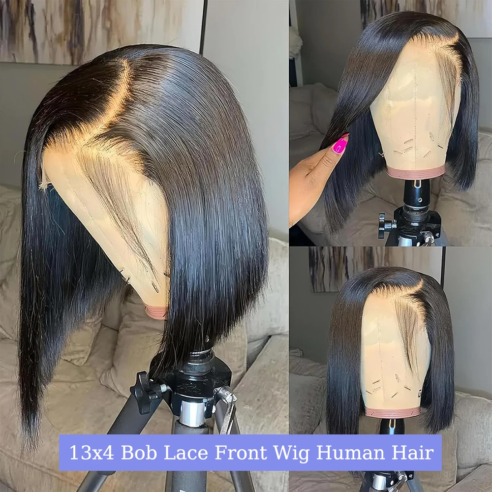 الفيتنامية العظام مستقيم بوب شعر الإنسان شعر مستعار قصير 13x4 الدانتيل أمامي بوب شعر مستعار 100% شعر الإنسان شعر مستعار 12 14 بوصة 200% #5