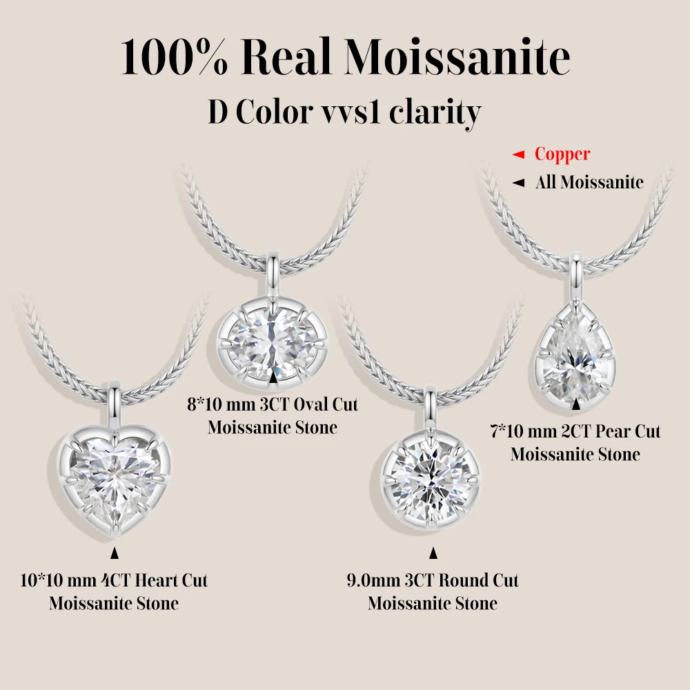 MINTYBOX Bezel Set Moissanite Pendant Collection Heart Oval Round Pear Cut Copper Necklaces for Women Office Daily Wear Jewelry