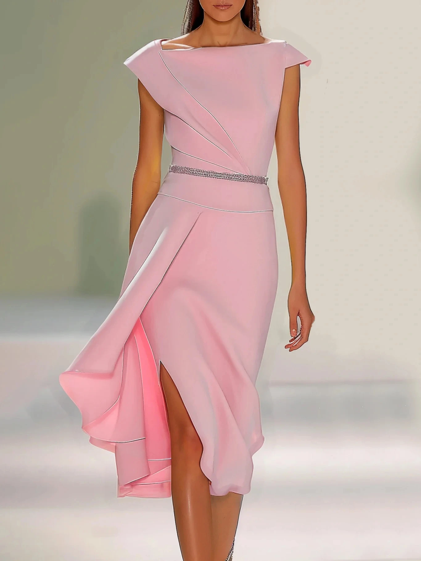 Customized Midi Mother of Birde Dresses 2026 for Women Wedding Boat Neck Pink Evening Dress Straight Column Prom Party Gown