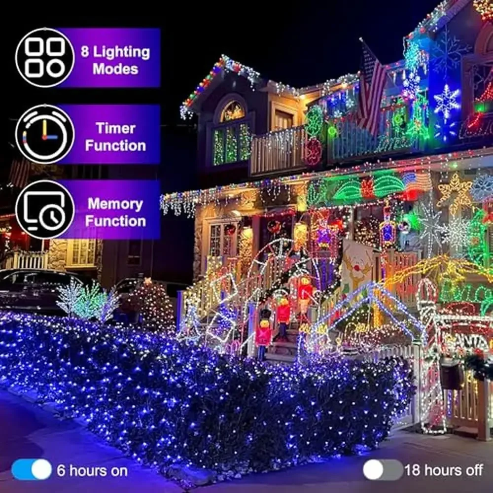 1500 LED 502ft Outdoor Christmas Lights Super Long String with Timer Memory Waterproof Green Wire Fairy 8 Modes Holiday Cheer