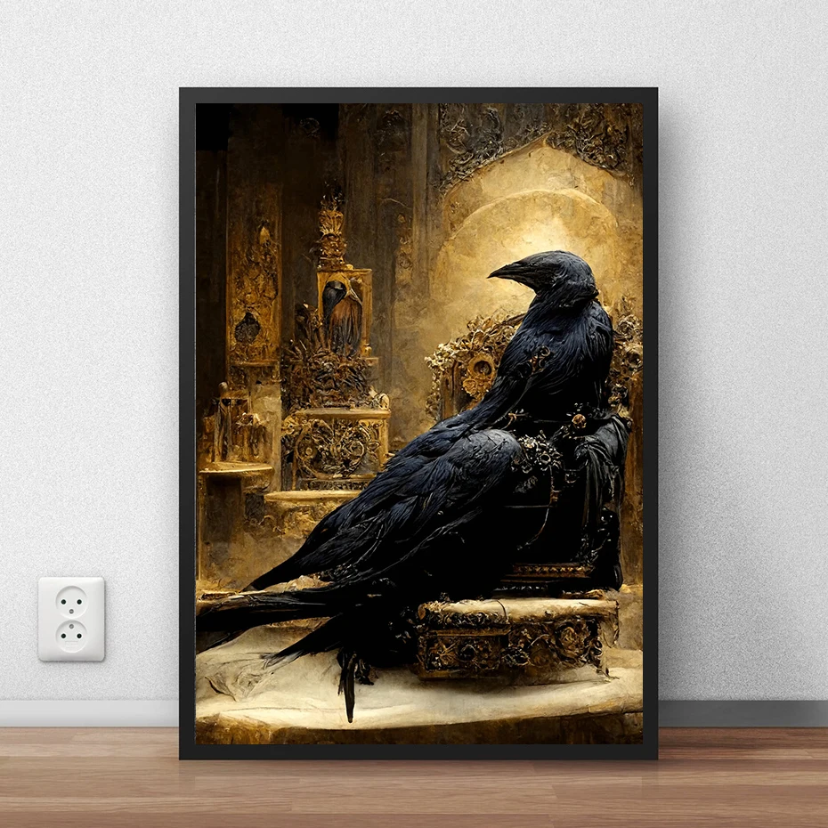 Abstract The Raven Queen Art Print Canvas Painting,Lion Wall Art Posters, Royal House,Golden Hall, Fashion Living Room Pictures