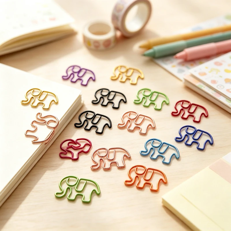 30pcs Elephant Paper Clips Multi-color Metal Wire Bookmarks Aesthetic Animal Page Markers for Office School Supplies Stationery