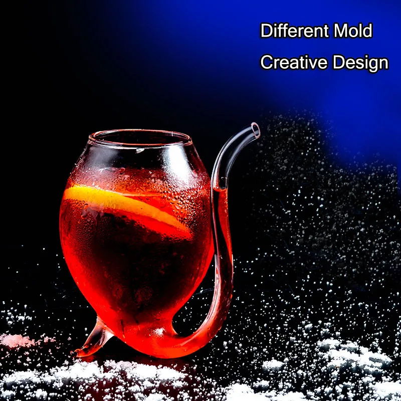 2Pieces Creative Wine Glass with Straw 300ml Interesting Glass Cups Cocktail Glass Cup