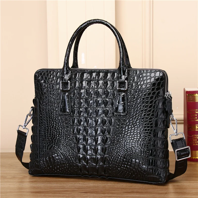 Genuine leather handbag, men's large capacity password lock, crocodile double pull briefcase, computer package, public bag