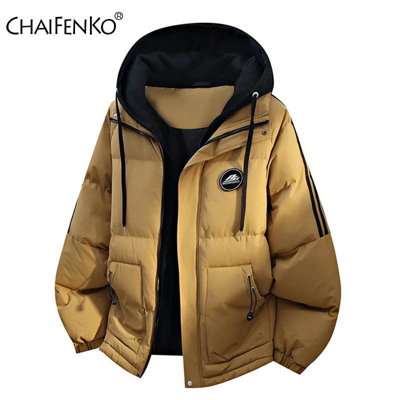 

Новая свободная утолщенная теплая мужская парка на открытом воздухе, модная ложная ветрозащитная куртка из двух предметов, зимняя повседневная однотонная мужская куртка с капюшоном