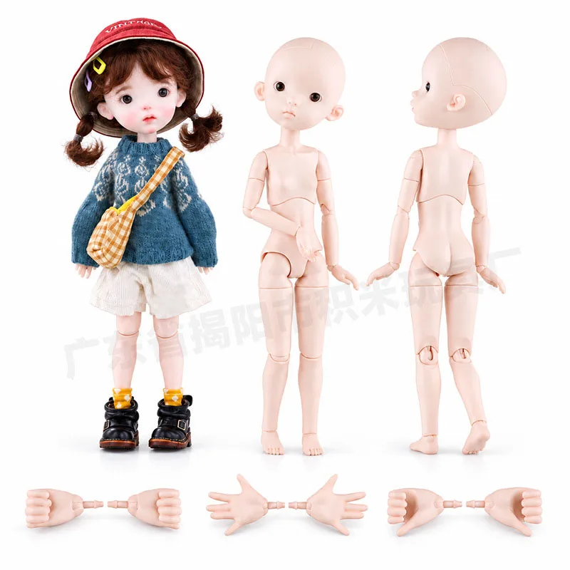 1/6 New Machine Body MJD Doll Cute Round Face OB22 Doll Vinyl Head Pout Fair Skin Makeup Practice MJD Doll Body+Blank Head Set