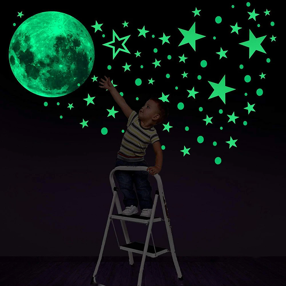 Luminous Moon Stars Kids Room Wall Sticker Baby Nursery Home Decor Wall Sticker Glow in the Dark Bedroom Ceiling Glow Sticker