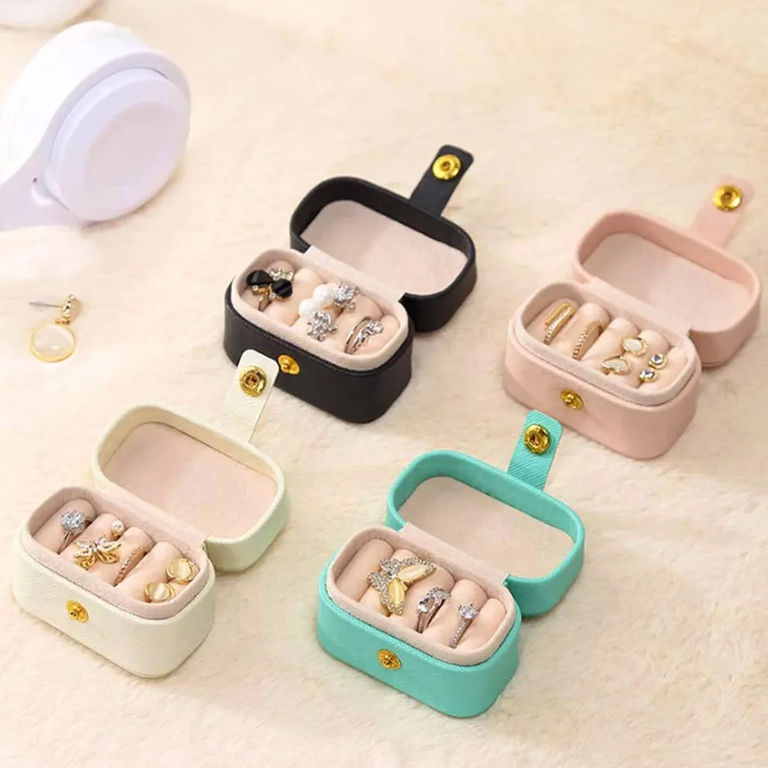 Kotak Hadiah Perhiasan Multifungsi Kulit Pu Portabel Mini untuk Anting Cincin Kalung Organizer Penyimpanan Mewah Harta Karun