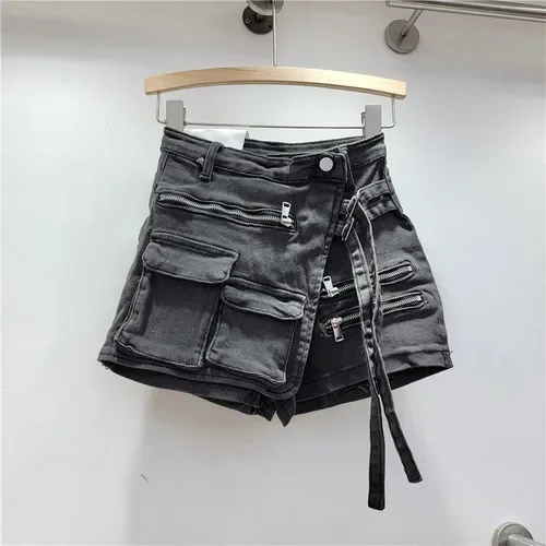 Imagem -04 - Shorts Jeans Irregulares para Mulheres Cintura Alta Linha a Emagrecimento Solto e Perna Larga Calça Quente Macacão de Verão Shorts de Saia Novo 2023