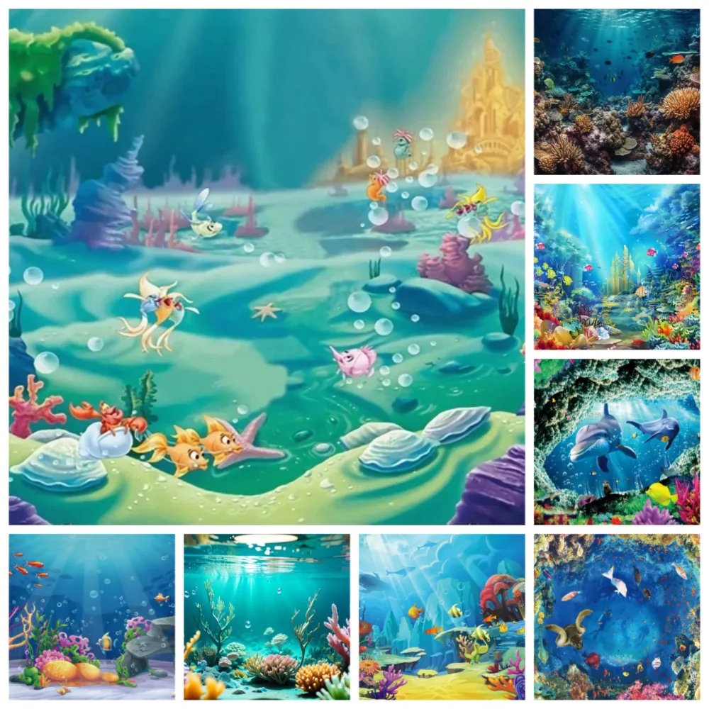 

Underwater World Aquarium Coral Themed Banner Background Cloth, Children Birthday Party Decoration Photography Studio Background