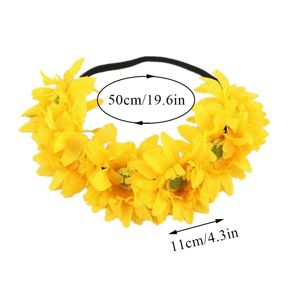 Strand Sonnenblume elastisches Haarband Böhmen Mode Haarband handgemachte Kunstblume Frauen Kranz Regenbogen Farbe romantisches Stirnband – Detail 1