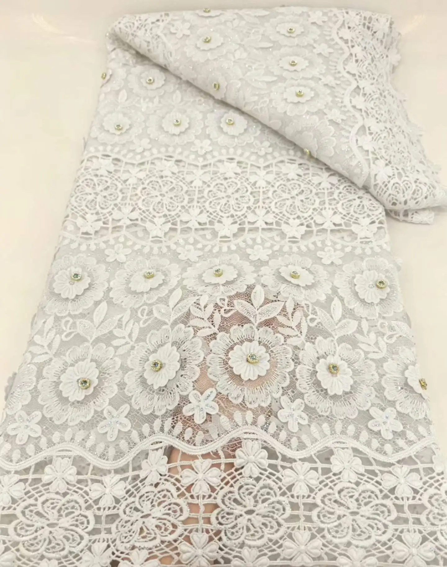 African Water Soluble Cotton Braided Rope Lace Fabric 2026 Nigerian Stone Fabric Women's Party Dress Sewing Material 5Yards 2371