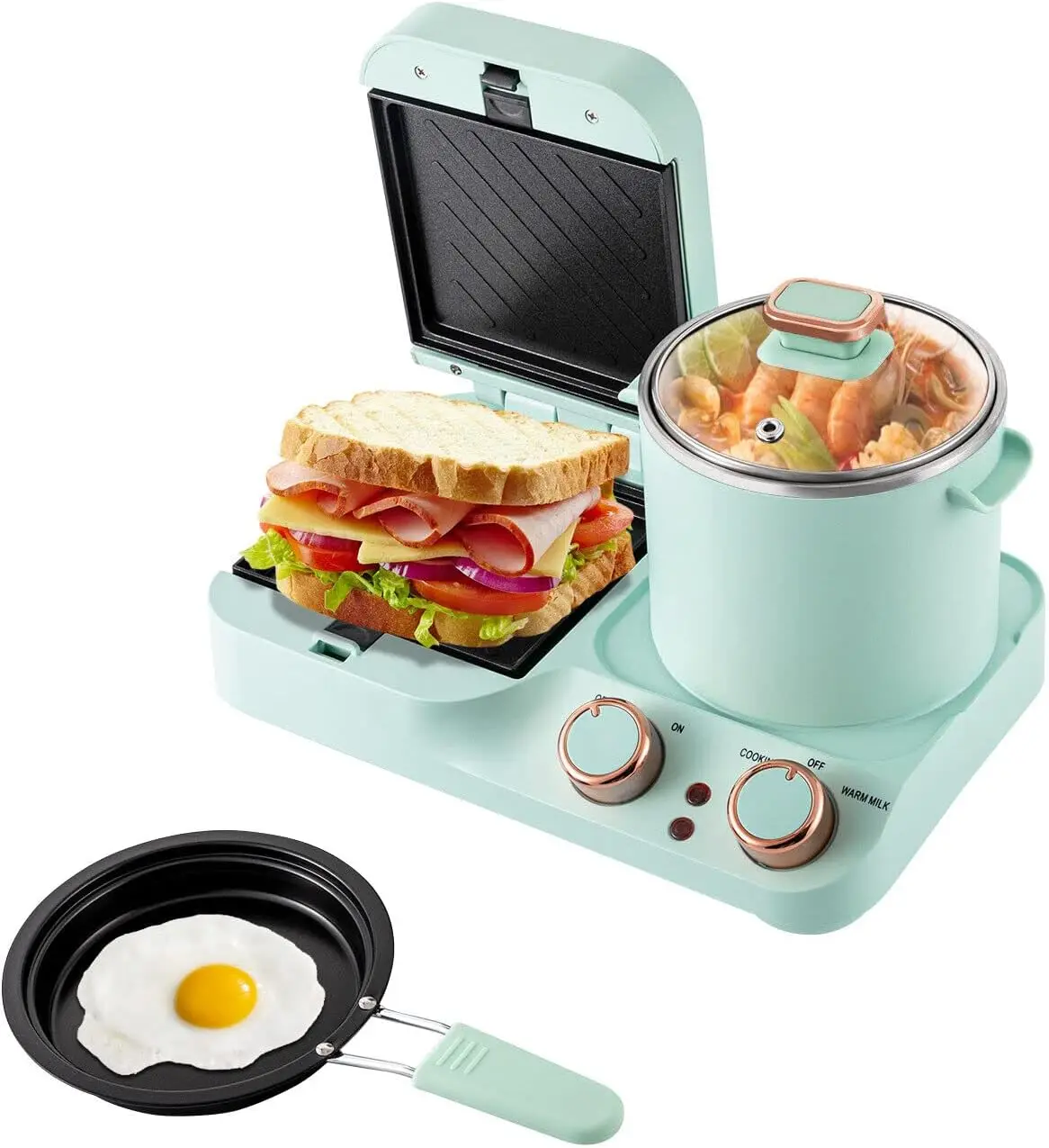 محطة الإفطار 3 في 1، محمصة كهربائية صغيرة غير لاصقة، ماكينة صنع الساندوتشات، ماكينة صنع الإفطار مع مقلاة Bo