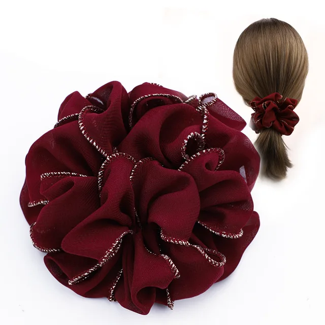 Gumki do włosów Golden Edge, kwiatowe koreańskie gumki do włosów, elastyczne gumki z tkaniny, falowane scrunchies, akcesoria do włosów dla kobiet.