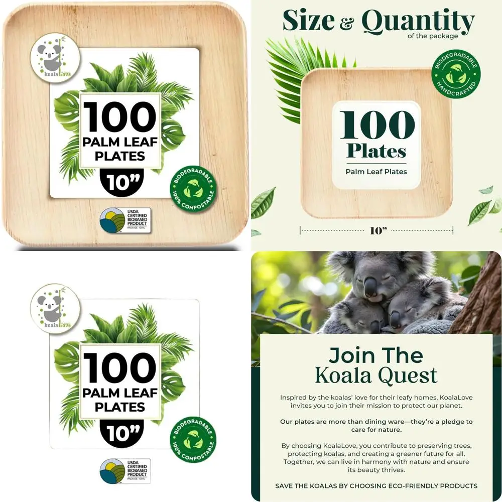 

10 Inch Bamboo Disposable Square Plates, 100 Pack, Elegant and Sturdy, Ideal for Parties, Better Than Paper and Plastic