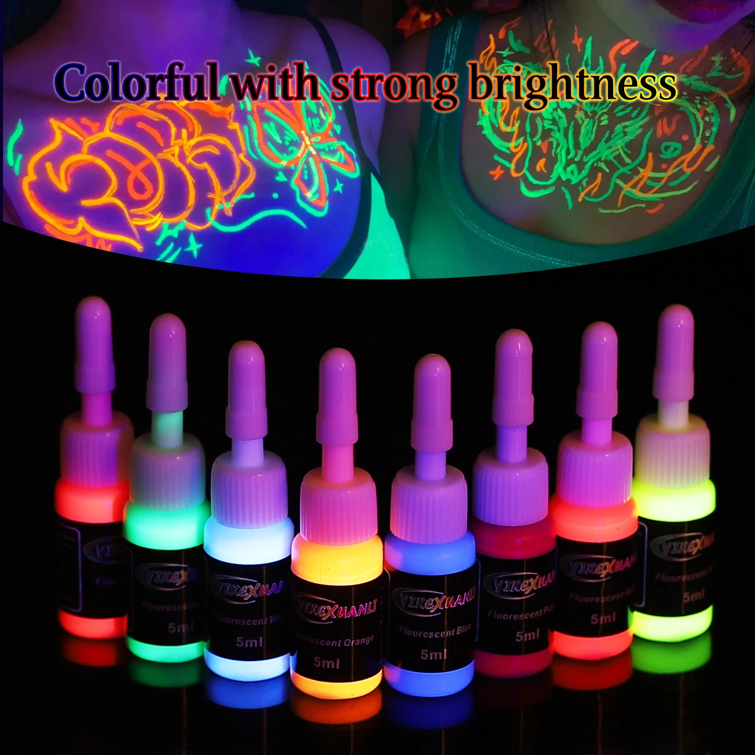 8pcs 5ml bottle professional fluorescent tattoo ink purple UV ink tattoo body painting pigment Professional Supply For Body Art